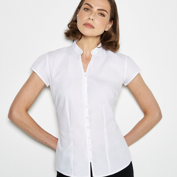 Kustom Kit Ladies Cap Sleeve V Neck Tailored Continental Blouse Thumbnail